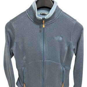 North Face Womens Fleece Mid Length Jacket Size Large Full Zip Light Blue